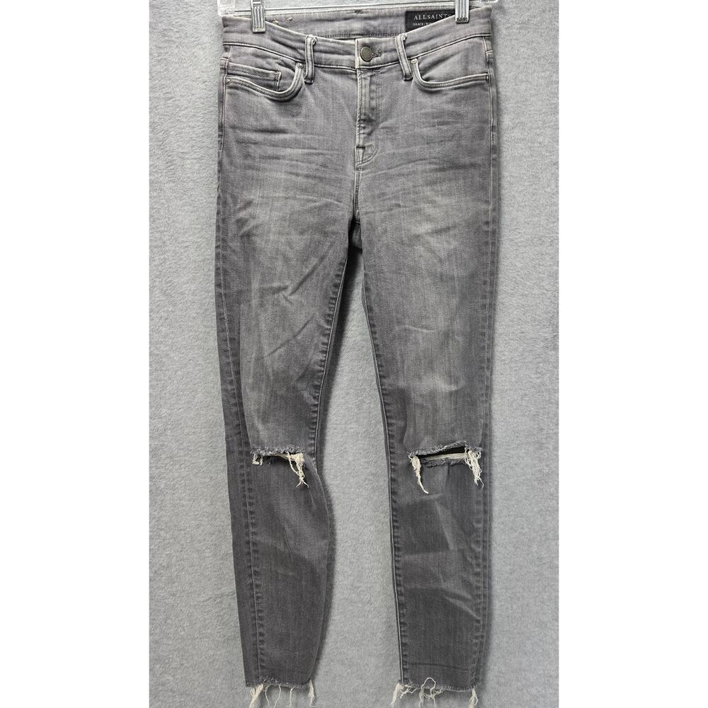 Allsaints Grace Slashed Grey Jeans Size 27